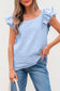 Blue Textured Bow Knot Frilled Butterfly Sleeve Blouse