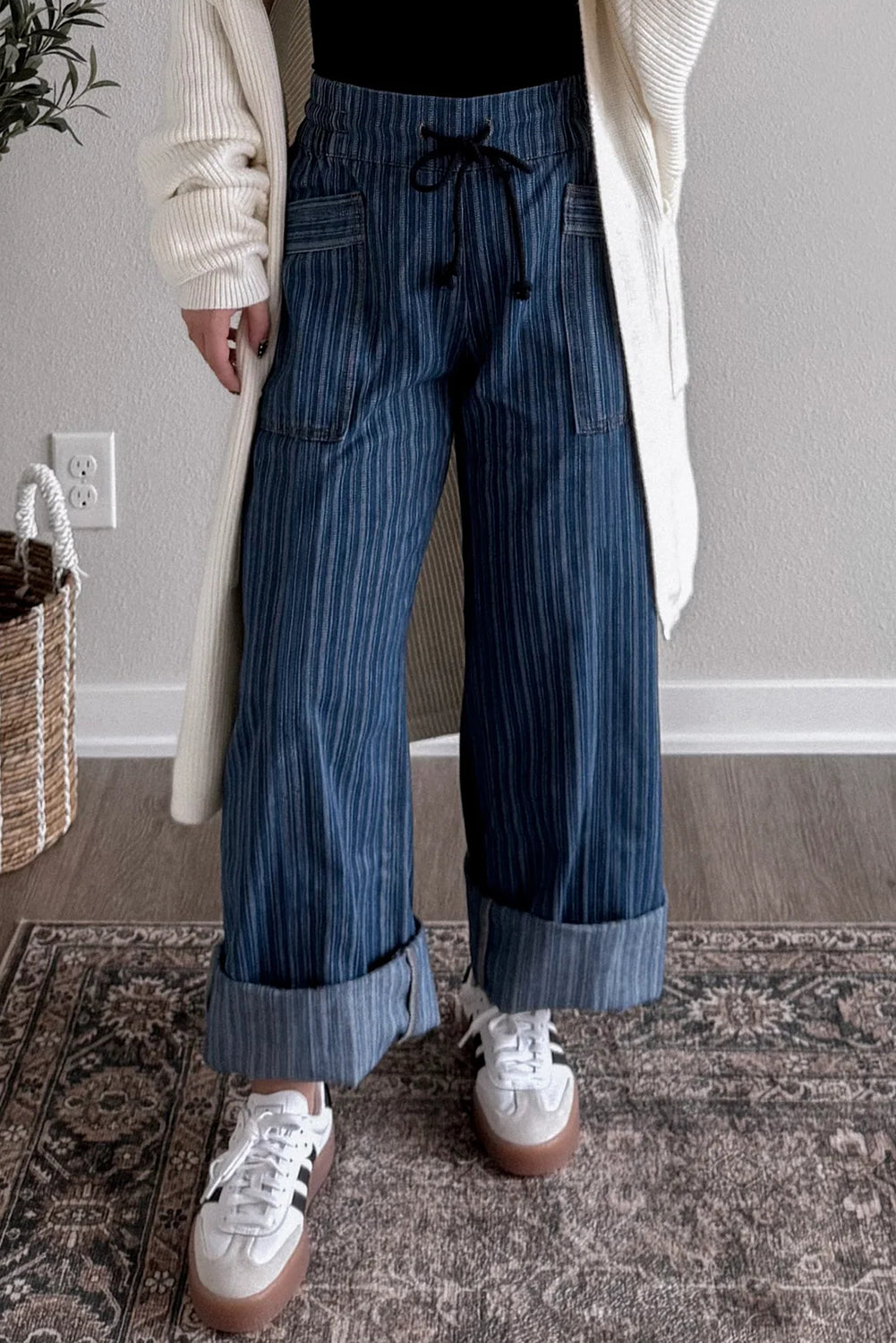 Striped Contrast Drawstring Jeans