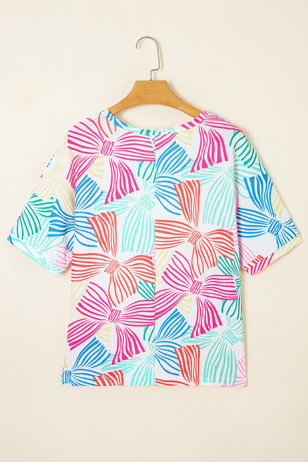 Multicolour Bowknot Crewneck Loose Short Sleeve Top