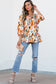 Yellow Abstract Print Drawstring Frilled V Neck Blouse