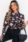 Black Floral Mesh Mock Neck Long Sleeve Top