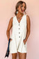Beige Sleeveless V Neck Buttoned Romper