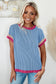 Blue Textured Contrast Trim T Shirt