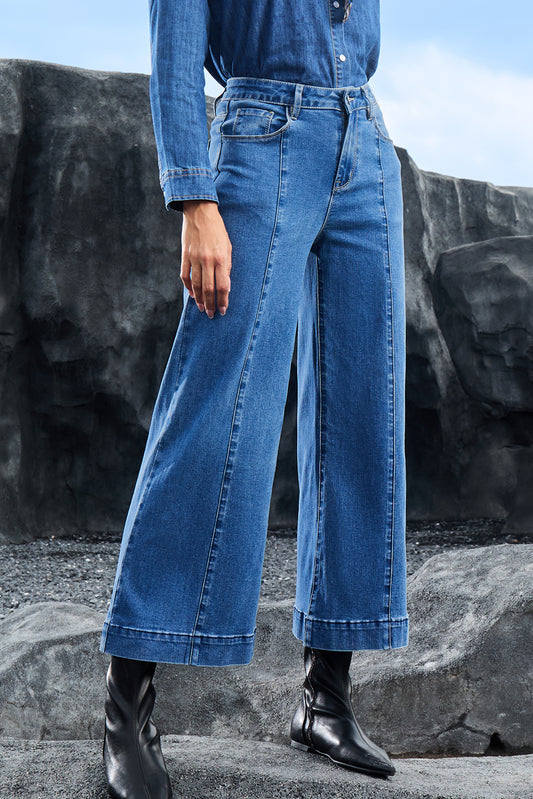 Dark Blue Flared Ankle Length Jeans