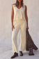 Beige Solid Color Tank Top and Pants Set