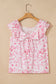 Pink Floral Ruffled Sleeve Bow Blouse