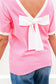 Colorblock Bow V-Shape Cut Short Sleeve Sweater