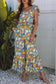 Yellow Floral Shirred Cut Out High Waist Jumpsuit