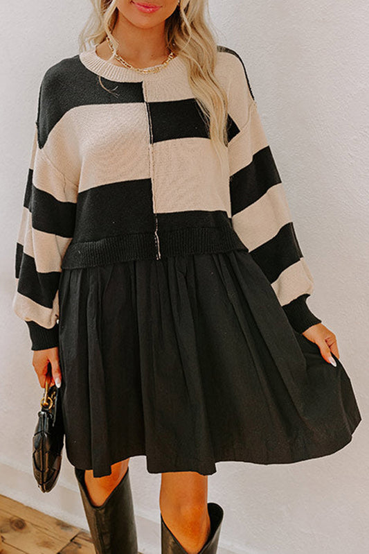 Black Stripe Knitted Top Sweater Dress