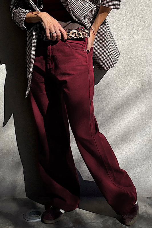 Straight High Waist Solid Color Jeans