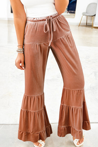Straw Yellow Tiered Bell Bottom Pants