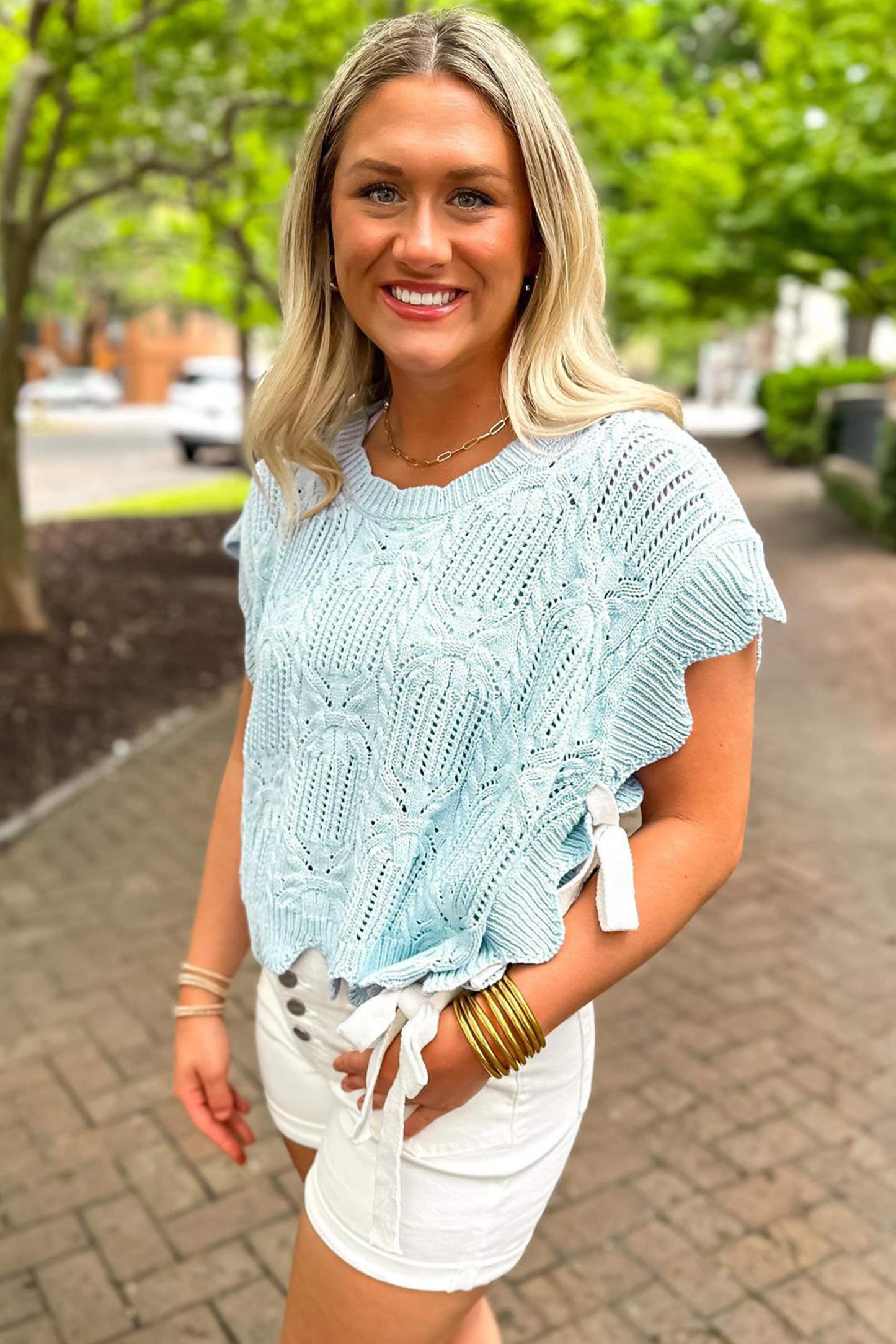 Knit Patterned Scalloped Trim Sweater