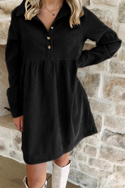 Corduroy Collared Long Sleeve Mini Dress