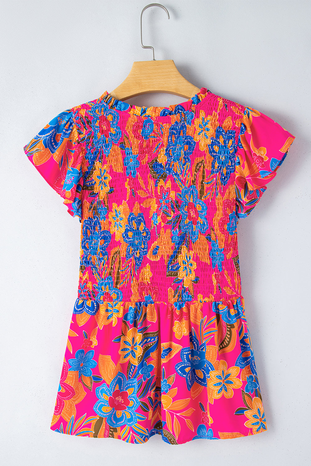 Floral Print Smocked Ruffle Blouse