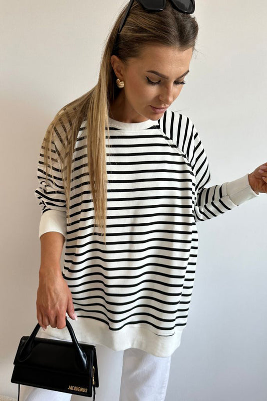 Black Stripe Raglan Sleeve Sweatshirt