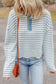Striped Textured Henley Long Sleeve Top