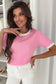 Colorblock Bow V-Shape Cut Short Sleeve Sweater