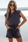 Black Knit Open Back Cap Sleeve Drawstring Romper