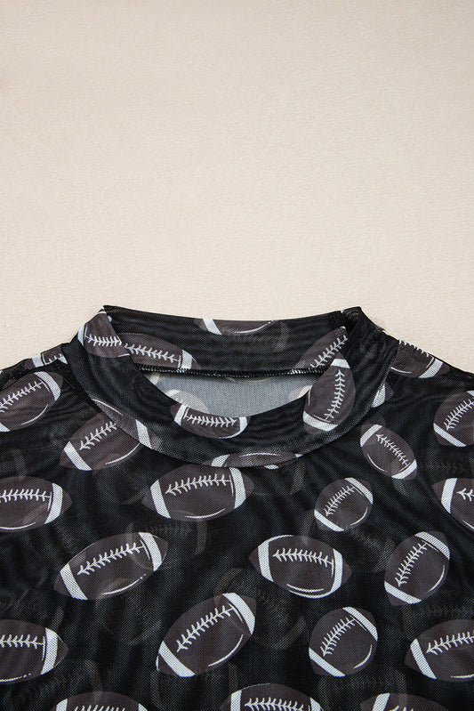Black Game Day Football Mesh Sheer Top