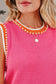 Bright Pink Pearl Detail Sweater Tank Top