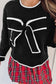 Black Contrast Trim Big Bow Accent Holiday Cropped Sweater