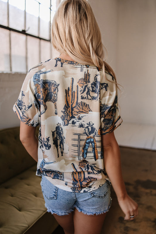 Western Cowboy Print T Shirt