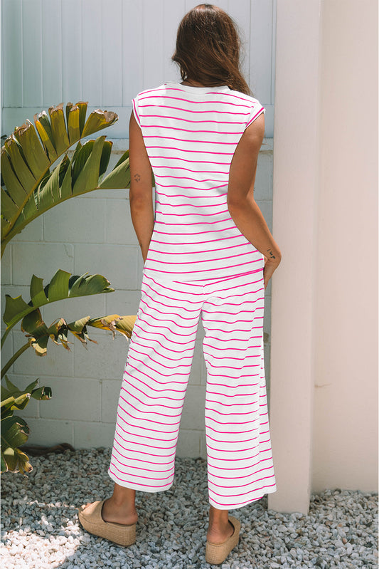 Rose Stripe Casual Wide Leg Pants Set