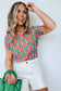 Fiery Red Retro Floral Print Top