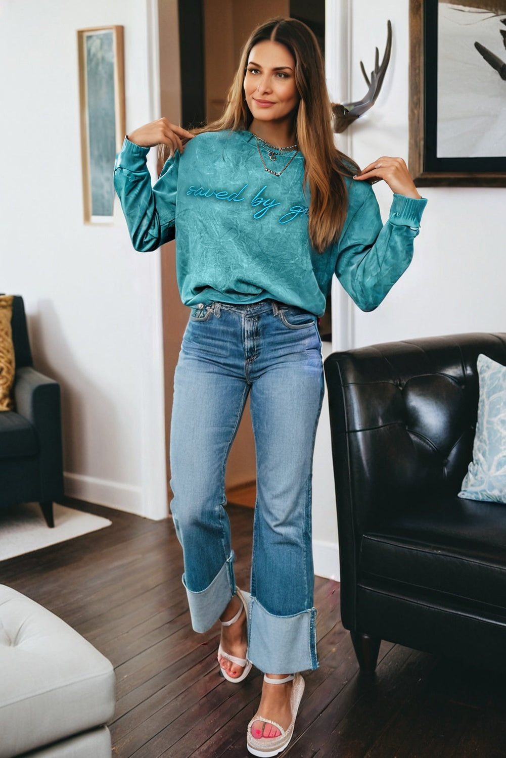 Saved By Grace Embroidered Pullover
