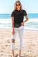Bow Sheer Mesh Mock Neck Short Sleeve Top