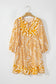 Orange Bohemian Print Puff Sleeve Mini Dress