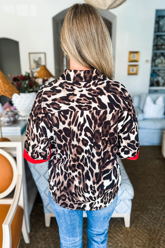 Patchwork Leopard Print Half Sleeve Shirt