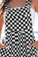 Black Checkered Print Pocketed Wide Leg Jumpsuit