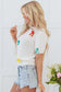 White Colorful Bow Knit Short Sleeve Sweater