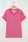 Rose Twisted Ribbed Knit V Neck Casual Tee
