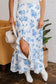 Blue Floral High Waist Ruffle Maxi Skirt