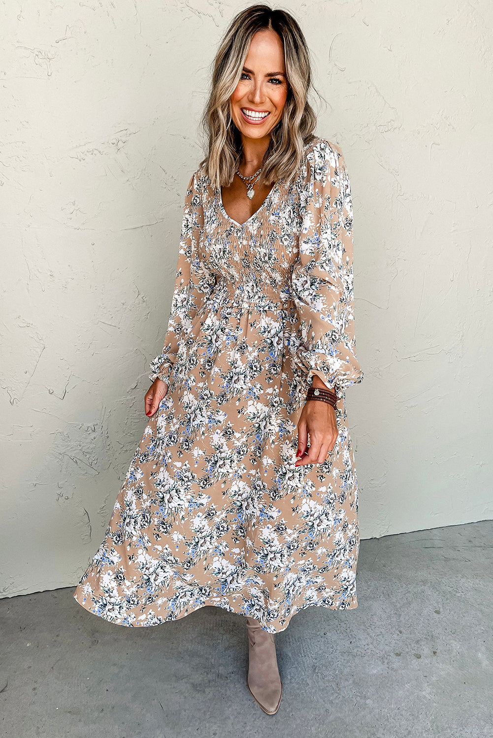 Maple Grove Floral Smocked Long Dress