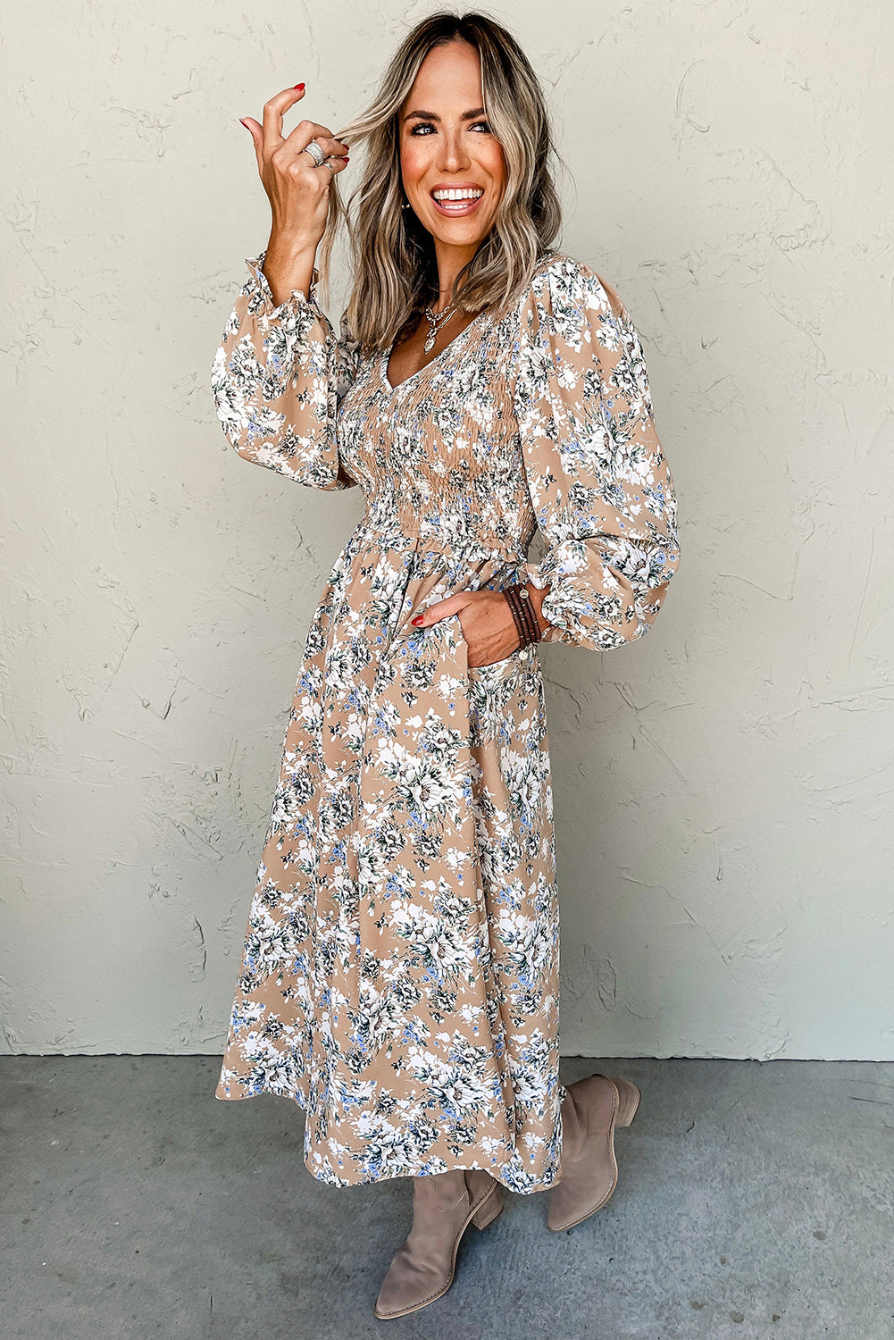 Maple Grove Floral Smocked Long Dress
