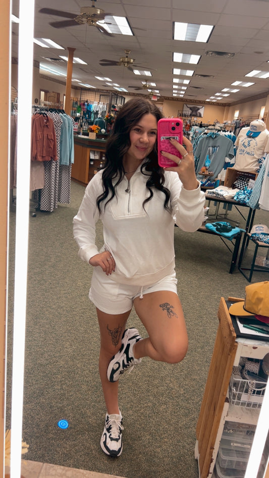 White Ribbed Sweatshirt and Shorts Set