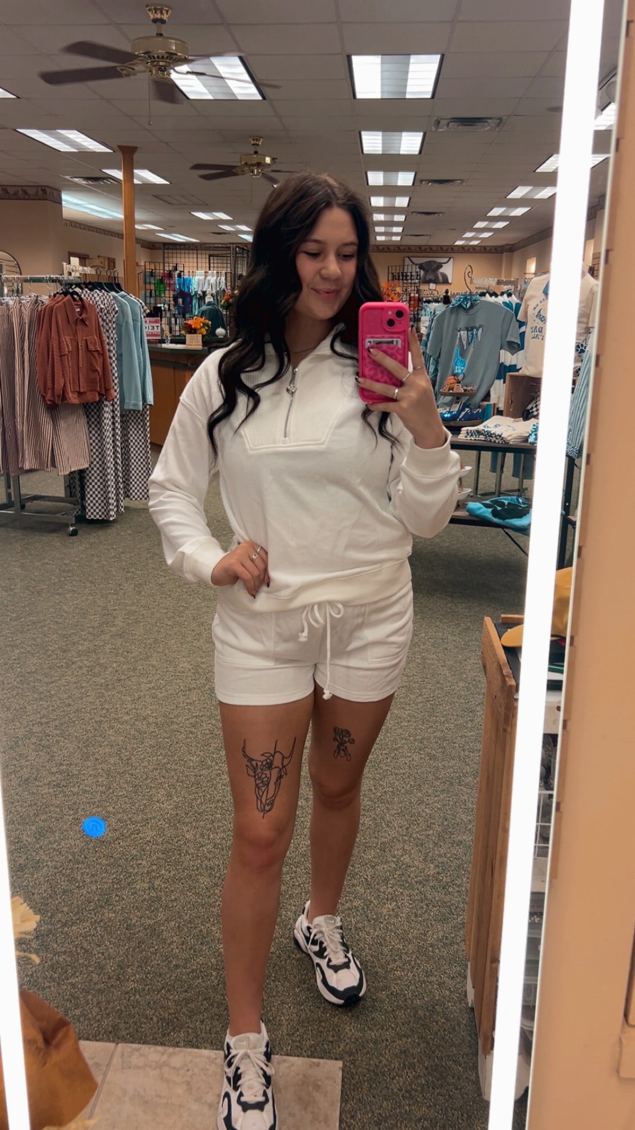 White Ribbed Sweatshirt and Shorts Set