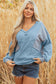Dusk Blue Waffle Striped Patchwork Pullover
