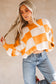 Checkered Balloon Sleeve Sweater