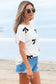 White Bow Pattern Knit Short Sleeve Sweater