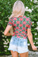 Fiery Red Retro Floral Print Top