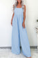 Blue Checkered Pocketed High Waist Wide Leg Overall
