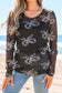 Black Bow Print Long Sleeve Mesh Top
