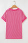 Rose Twisted Ribbed Knit V Neck Casual Tee