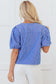 Blue Stripe Tied Puff Short Sleeve Blouse