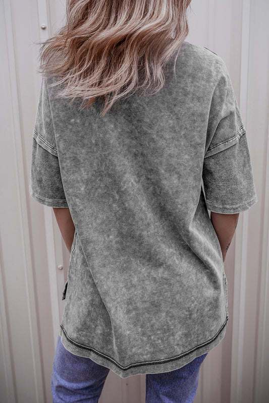 Gray Mineral Wash Drop Shoulder Oversized Tee