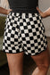 Black Checkered Drawstring Shorts